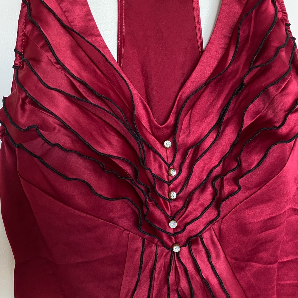 Satin Maroon Halter Ruffle Top - Picture 7 of 11